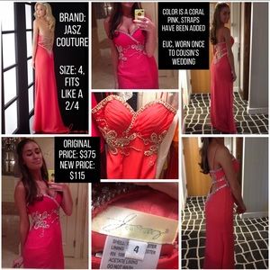 Bright Pink Prom Pageant Gown Jewel Encrusted Slit